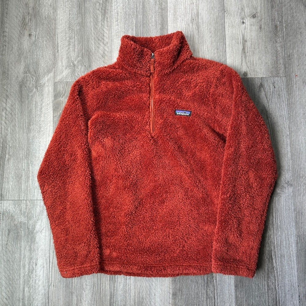 Patagonia Rust Orange High Pile Fleece 1/4 Zip Pullover Jacket womens Large